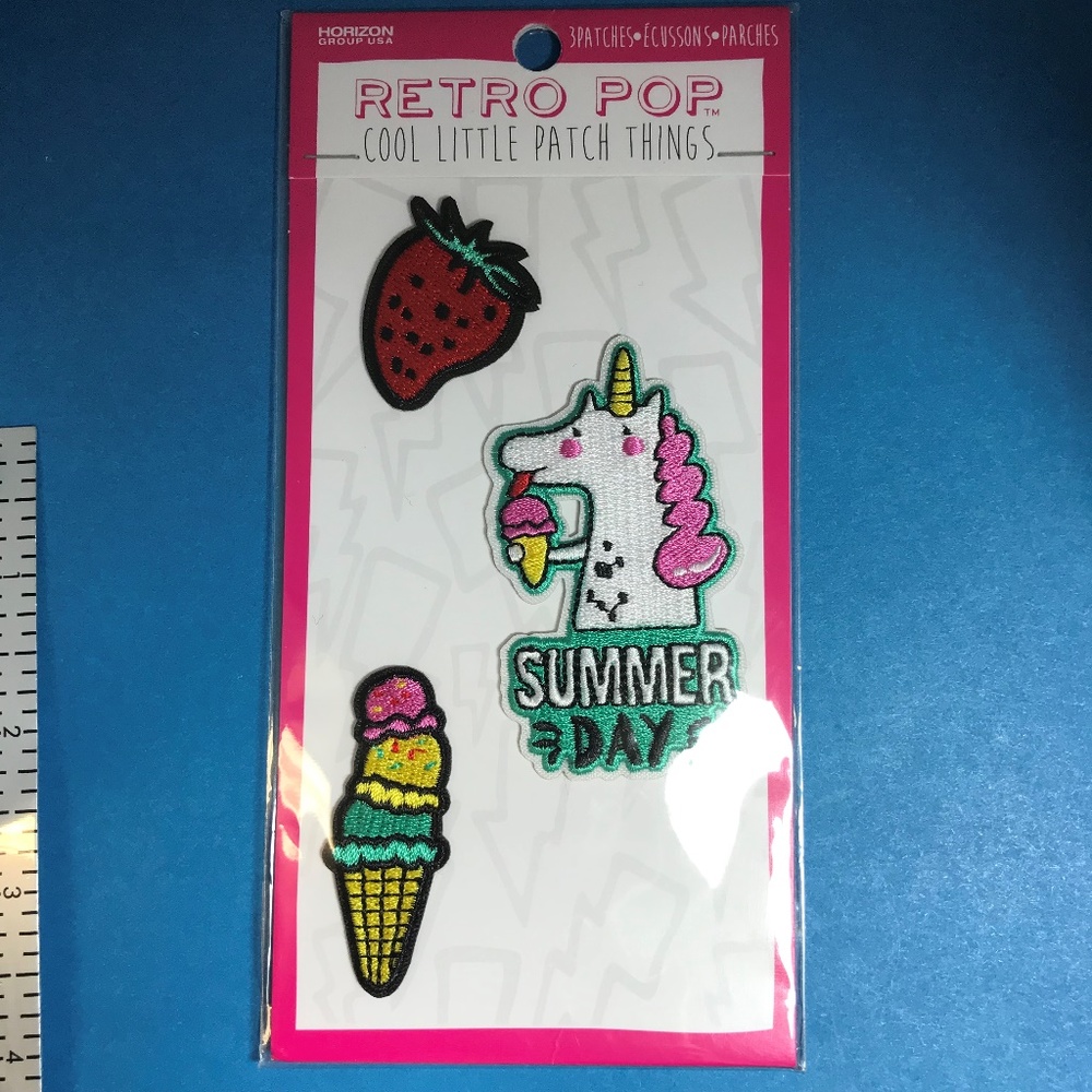 Set of 3 Strawberry Unicorn Ice Cream Cone Patches